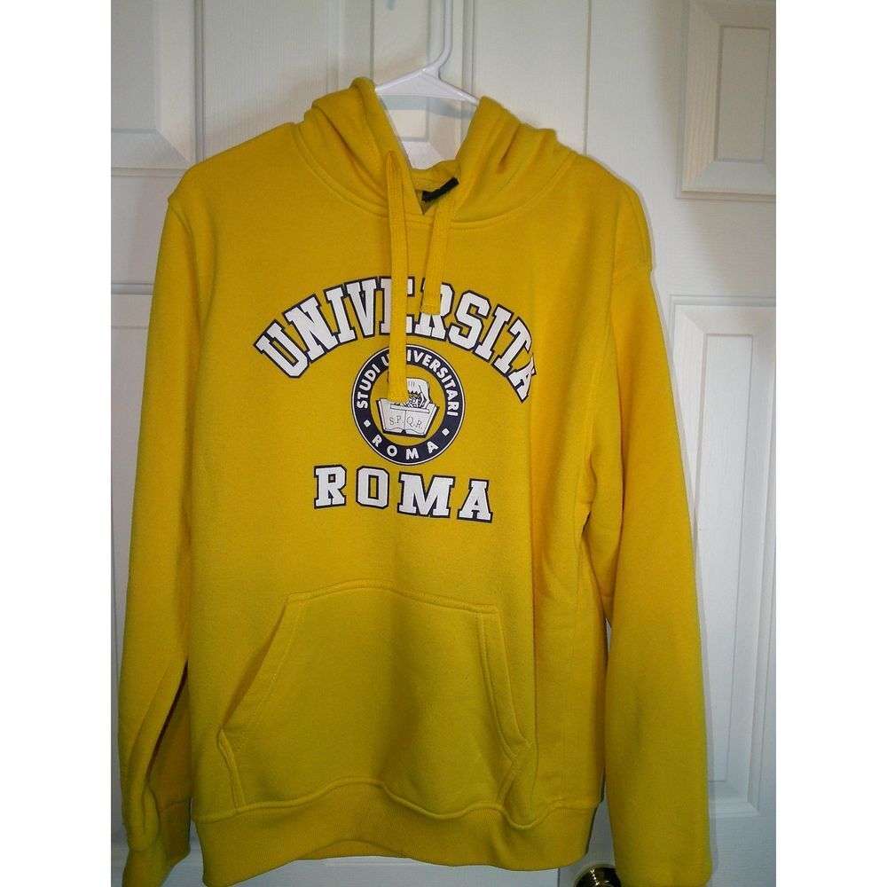 Universita Roma Yellow College Hoodie‎ Sweatshirt Pullover Athletic Logo L
